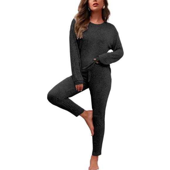 Women’s Pajama Set Soft Ribbed Knit Long Sleeve Sleepwear Lounge Set Pocket XXL - Picture 1 of 3